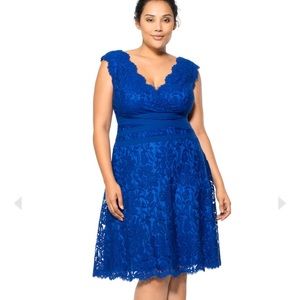 Tadashi Shoji Marina Blue Embroidered Lace Cocktail Dress Fit and Flare